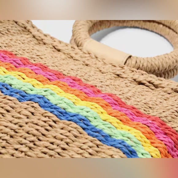 Crown Vintage Striped/rainbow/PRIDE Straw Bag - Picture 3 of 6